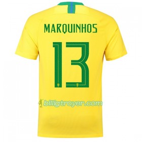 Billige Fotballdrakter Brasil Marquinhos 13 VM 2018 Hjemmedraktsett